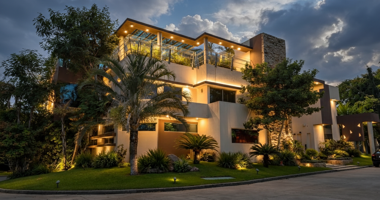 Vista exterior de Residencia Rakiura al atardecer